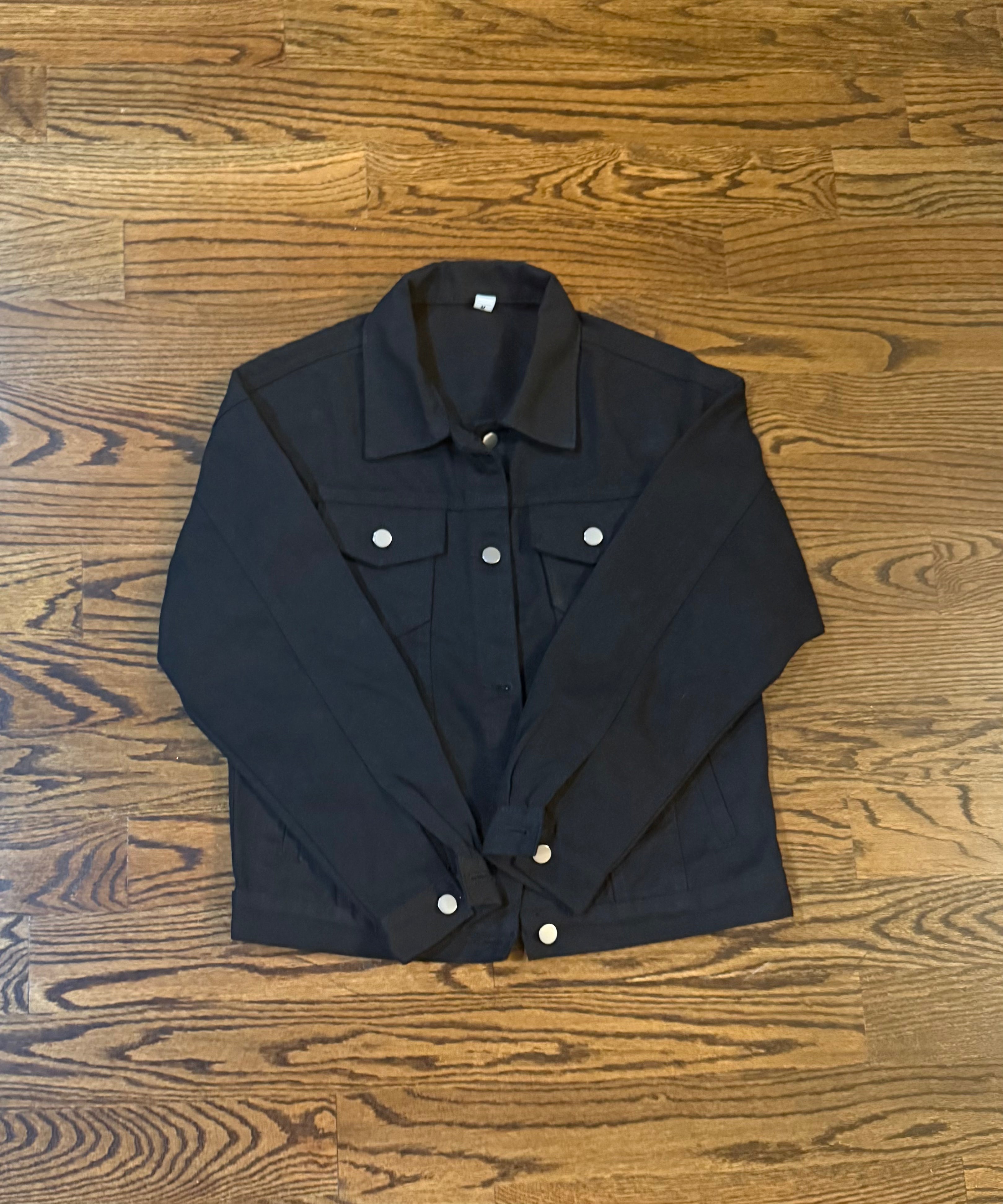 Black Denim Jacket with WOW Multi-Splash Crystal
