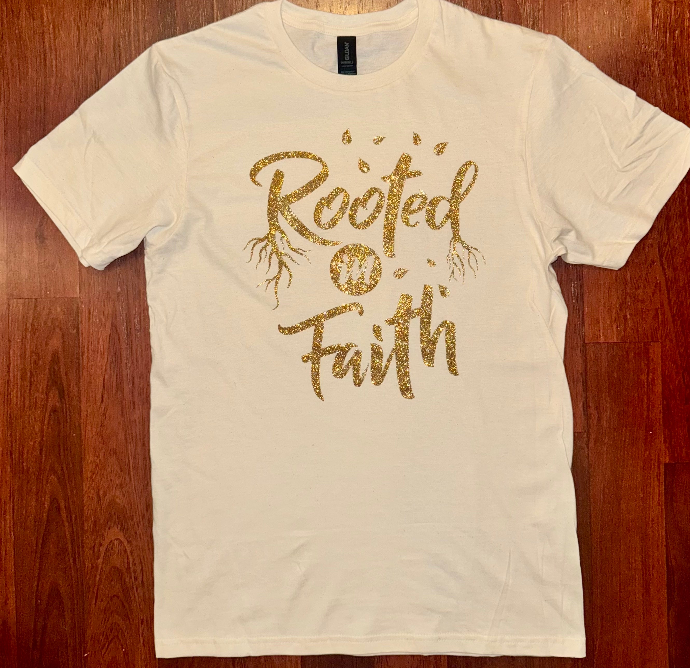 Off White Short Sleeve Shirt - Gold Glitter