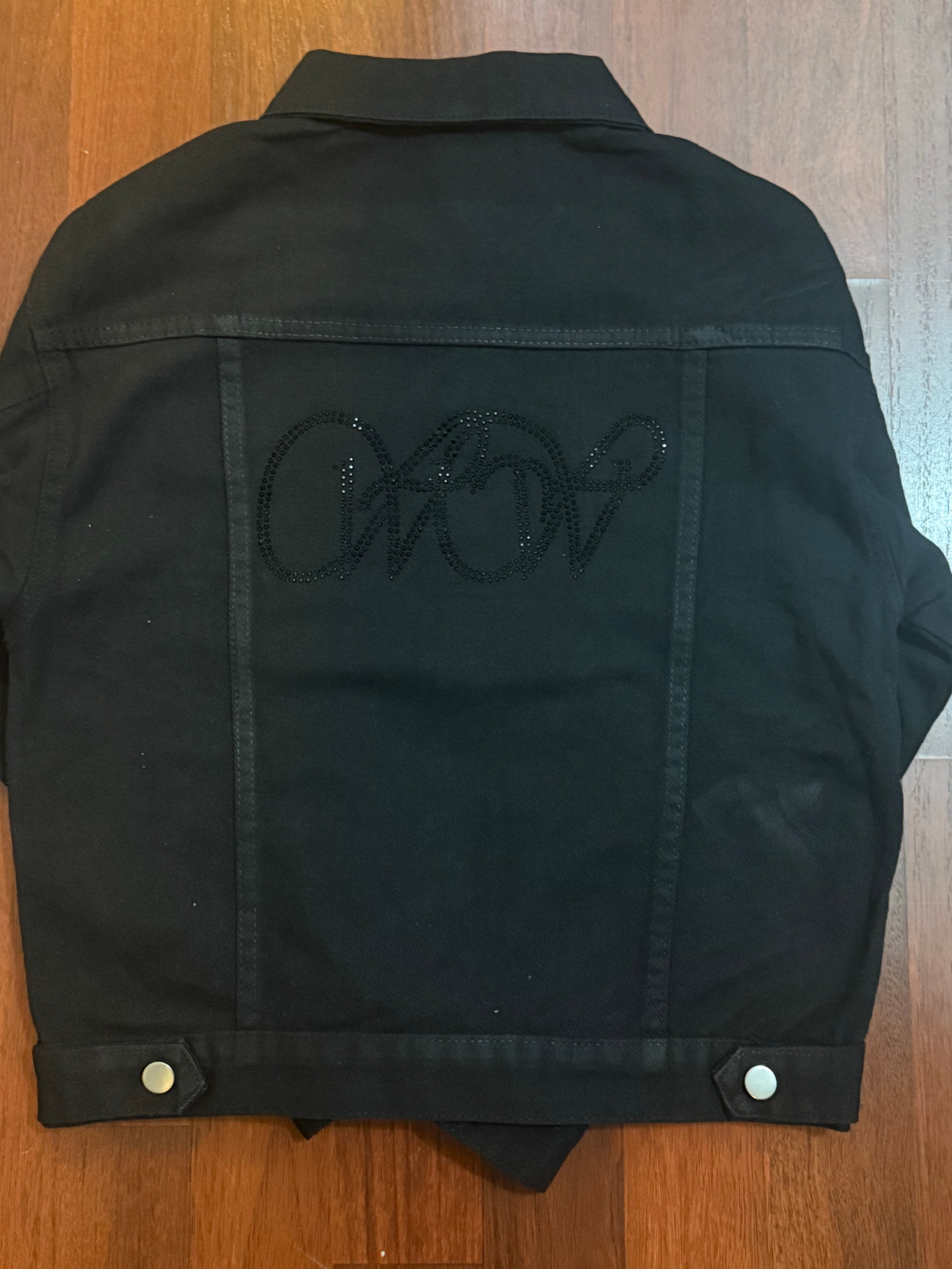 Black on Black  Denim Jacket with WOW Black Crystal