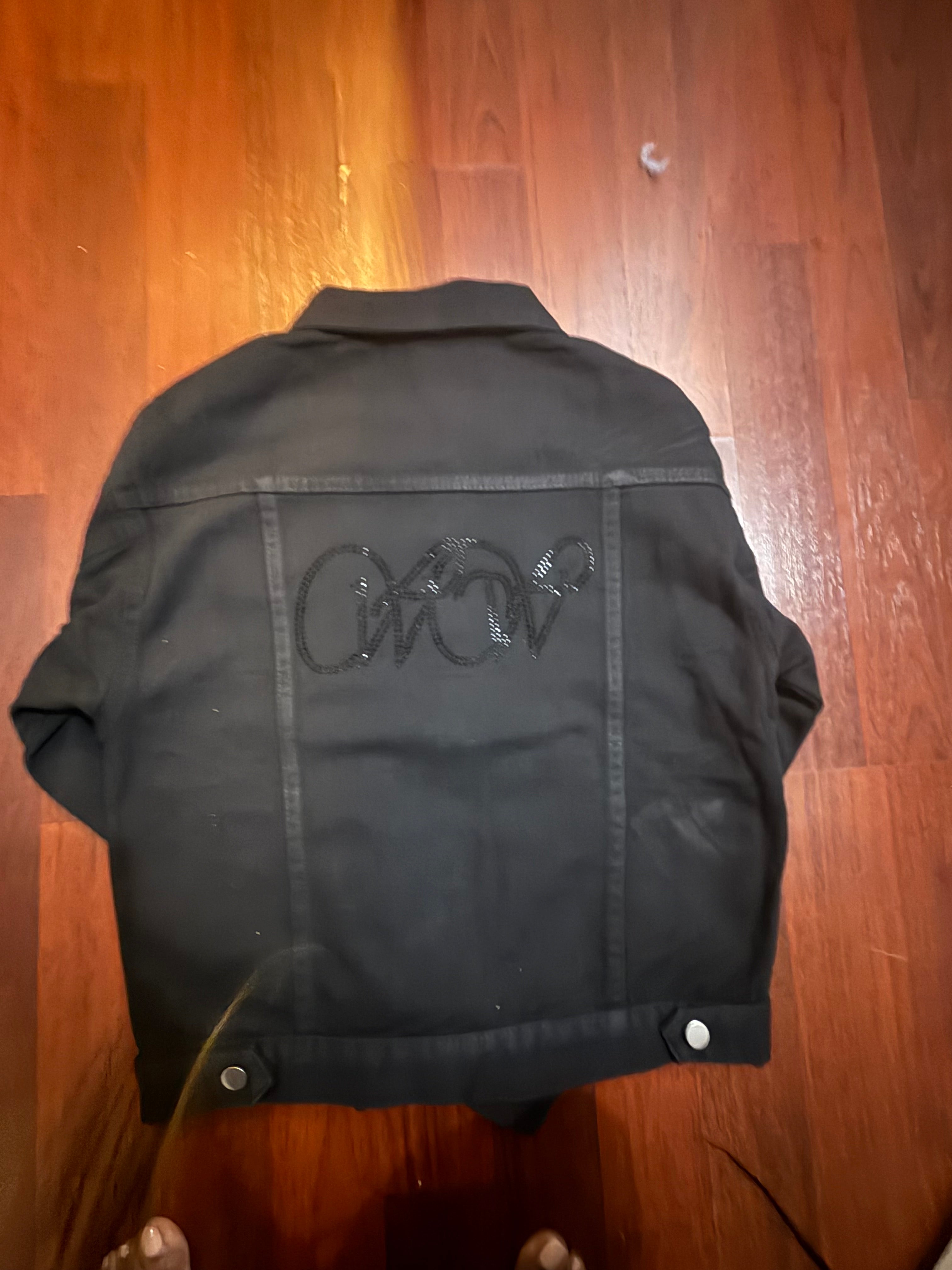 Black on Black  Denim Jacket with WOW Black Crystal