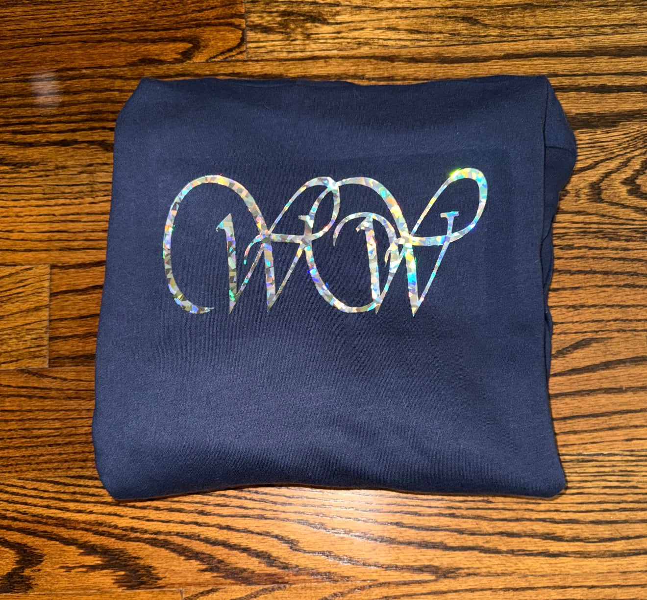 Navy Crewneck Sweatshirt  Signature WOW Logo - Silver/Holographic WOW