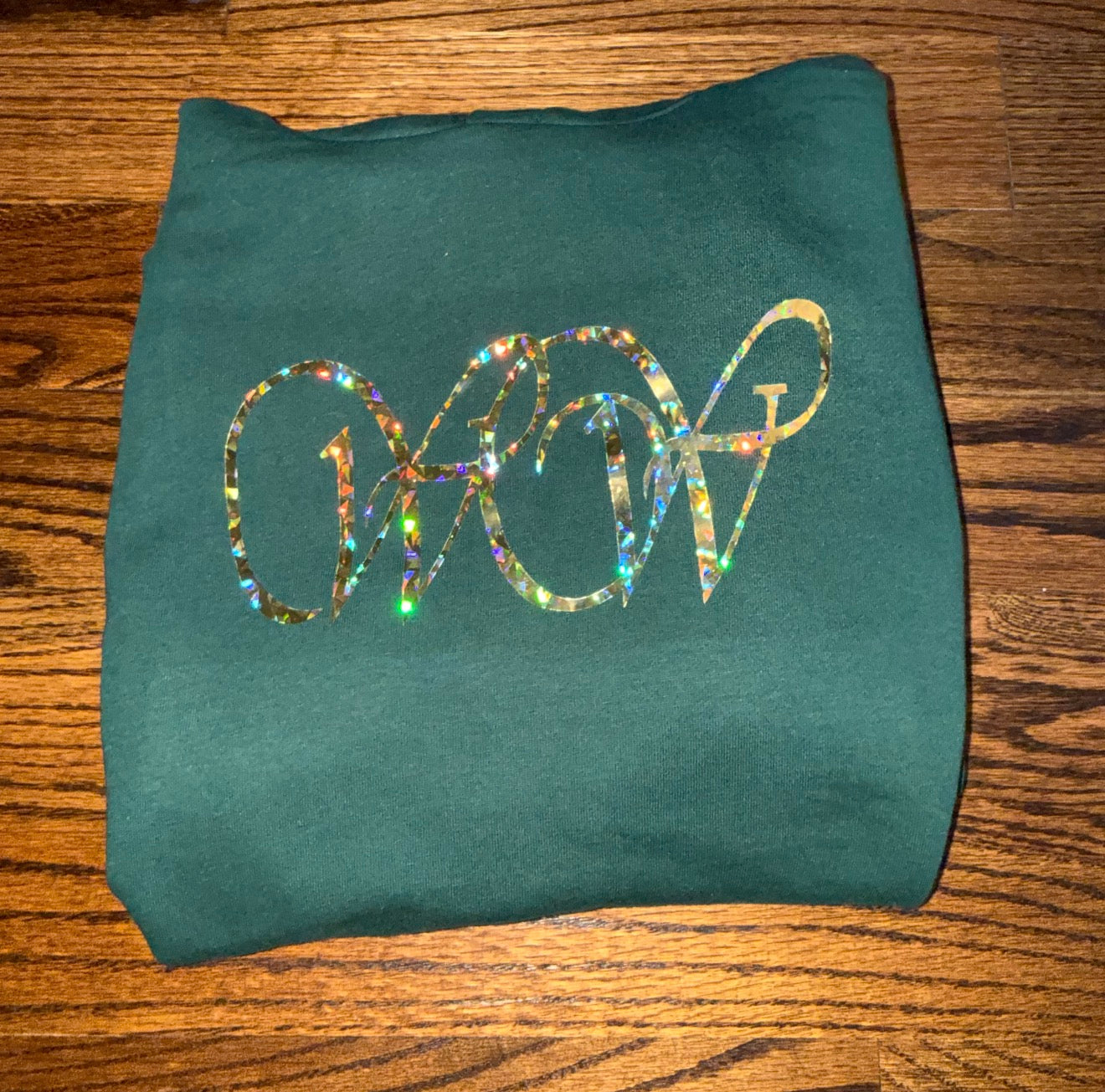 Forest Green Hoodie - WOW Logo - Holographic Gold